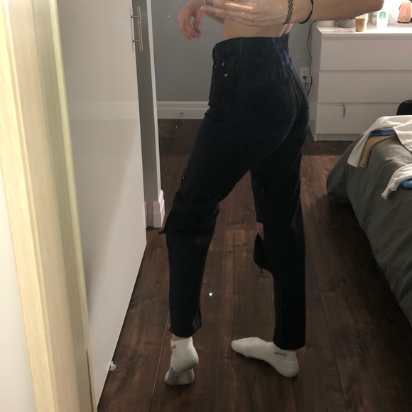 black straight leg jeans with rips - Picture 2 of 3